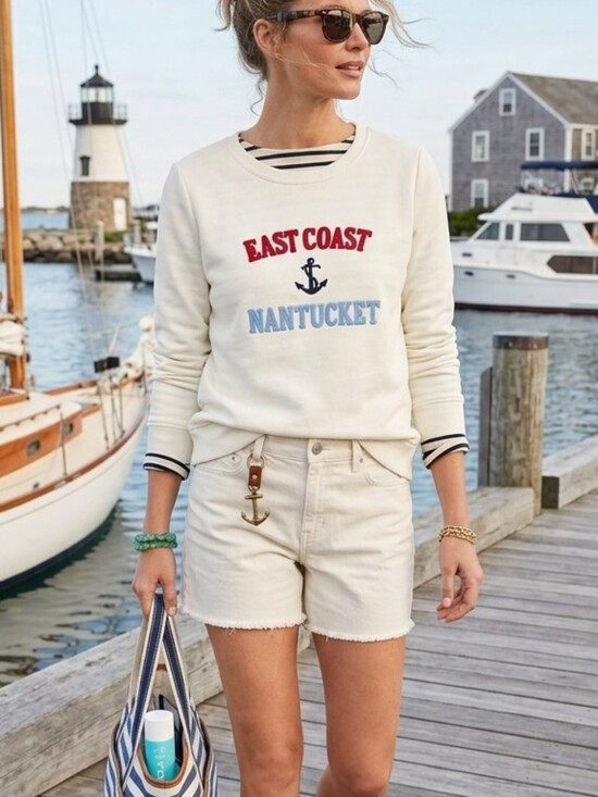 Talbots Tops - Talbots Nantucket Sweatshirt with Red & Light Blue Nautical Embroidery